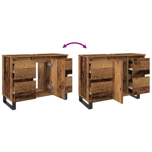 Шкаф за мивка в банята Старо дърво 80x33x60 cm