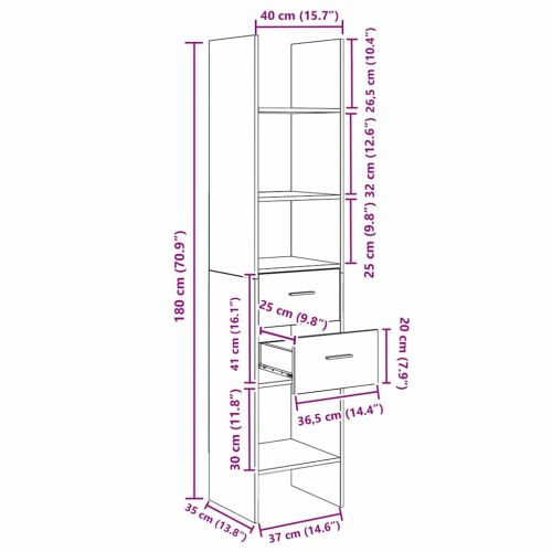 Шкаф за книги Старо дърво 40 x 35 x 180 см Инженерно дърво