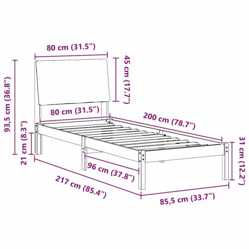Рамка на леглото Кафяво и таупе 80 x 200 cm Борово дърво масив