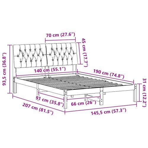 Рамка за легло Светлосиво 140 x 190 cm Солидно борово дърво