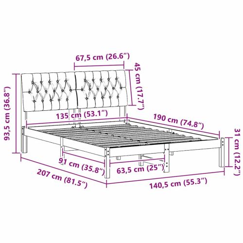 Леглова рамка с тапицирана гръбна част Кафяво 135 x 190 cm