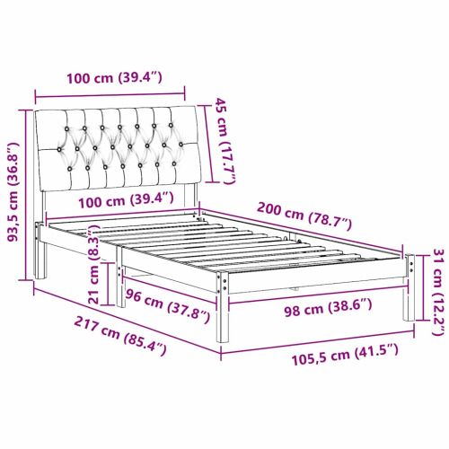 Леглова рамка с тапицирана гръбна част Кафяво 100 x 200 cm