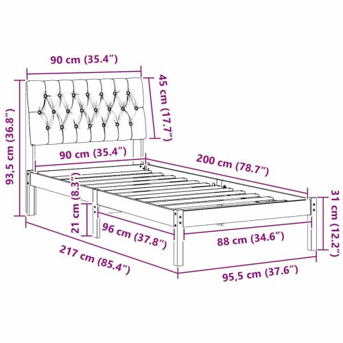 Леглова рамка с тапицирана гръбна част Бяло 90 x 200 cm