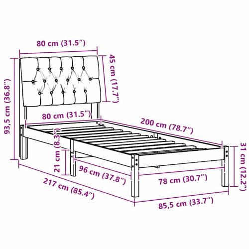 Леглова рамка с тапицирана гръбна част Бяло 80 x 200 cm