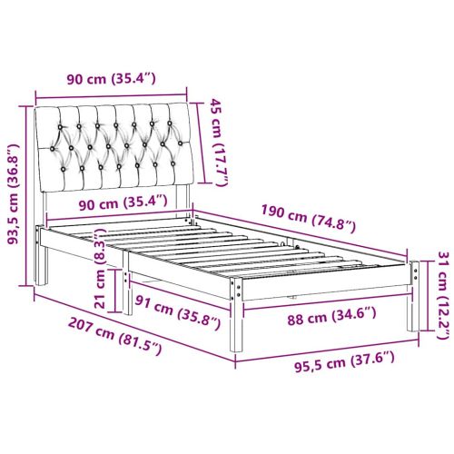 Леглова рамка с тапицирана гръбна част Бяло 90 x 190 cm