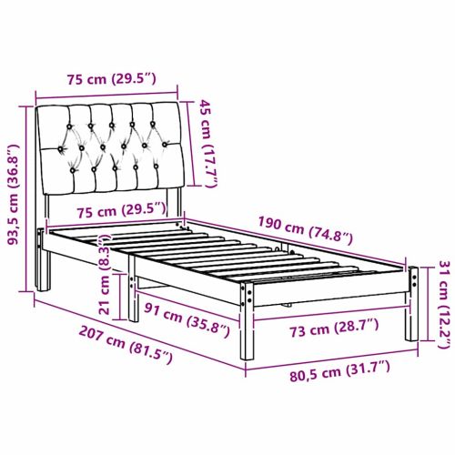 Леглова рамка с тапицирана гръбна част Бяло 75 x 190 cm
