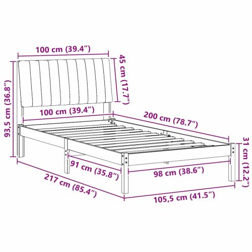 Рамка за легло Кафяво 100 x 200 cm Солидно борово дърво