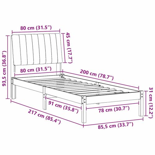 Рамка за легло с таблото Бяло 80 x 200 cm Солидно борово дърво