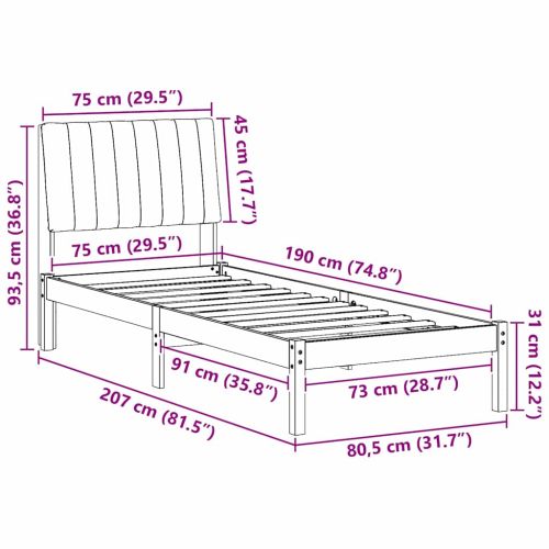 Рамка за легло Кафяво 75 x 190 cm Солидно борово дърво