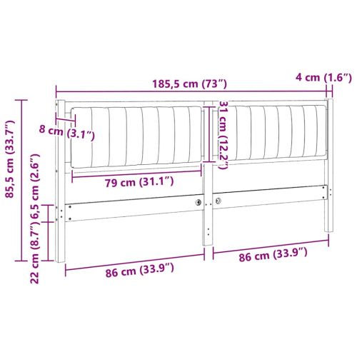 Тапицирана табла с таблото Бяло 180 cm Солидно борово дърво