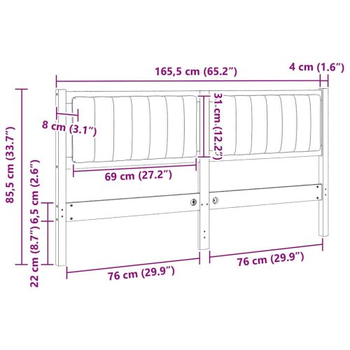 Тапицирана табла с таблото Бяло 160 cm Солидно борово дърво