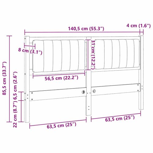 Тапицирана табла с таблото Бяло 135 cm Солидно борово дърво