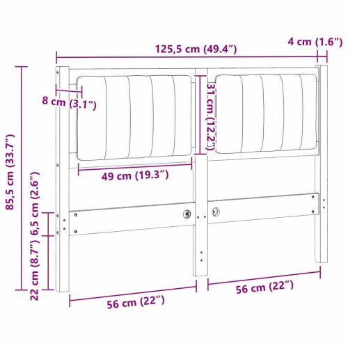 Тапицирана табла с таблото Кафяво 120 cm Солидно борово дърво