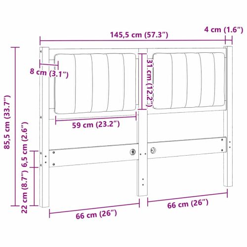 Тапицирана табла с таблото Кафяво 120 cm Солидно борово дърво
