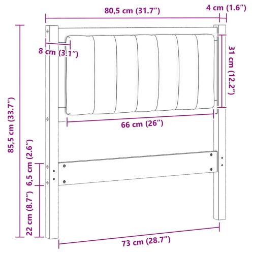 Тапицирана табла с таблото Бяло 75 cm Солидно борово дърво