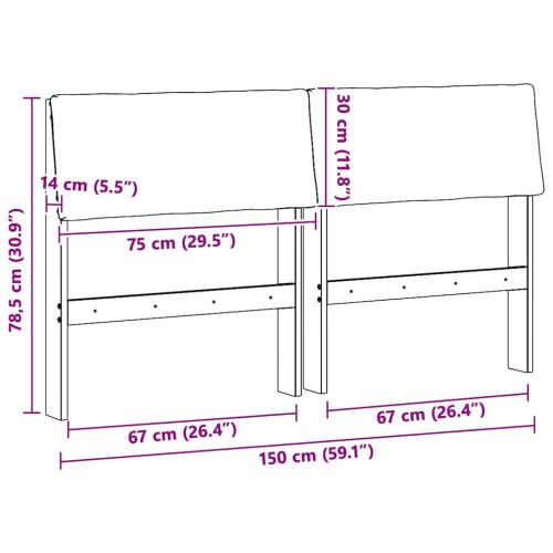 Тапицирана табла Черно 150 cm Солидно борово дърво