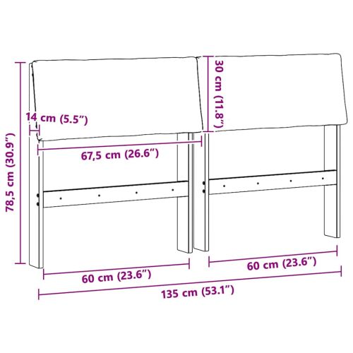 Тапицирана табла Таупе 135 cm Солидно борово дърво