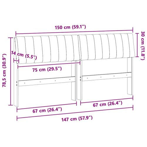 Тапицирана табла Черно 150 cm Солидно борово дърво
