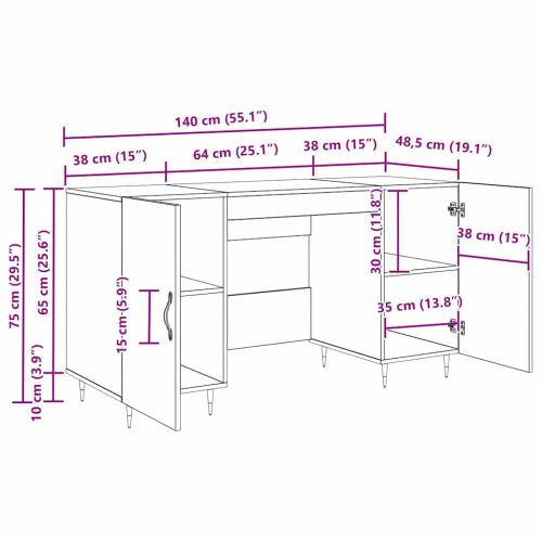 Бюро с рафт Старо дърво 140 x 50 x 75 см Инженерно дърво