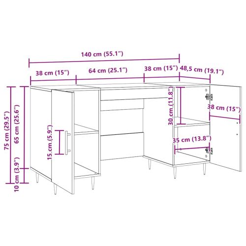 Бюро с рафт Старо дърво 140 x 50 x 75 см Инженерно дърво