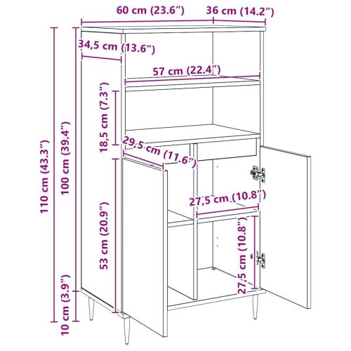 Висок шкаф Черно 60 x 36 x 110 см Инженерно дърво
