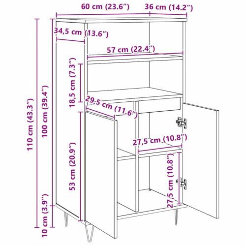 Висок шкаф Кафяво 60 x 36 x 110 см Инженерно дърво