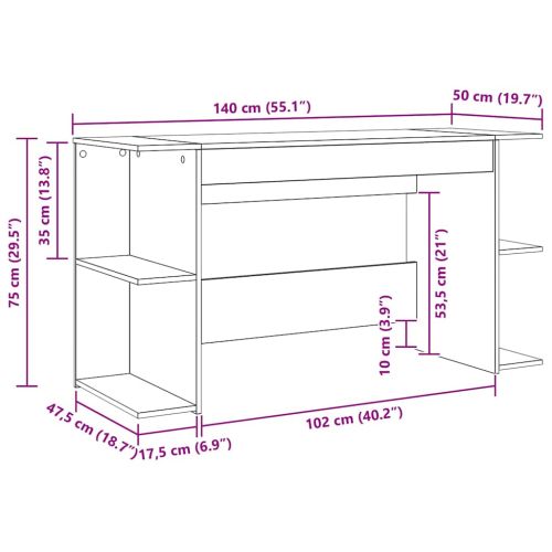 Бюро с рафт Друг дъб артизан 140 x 50 x 75 см Инженерно дърво