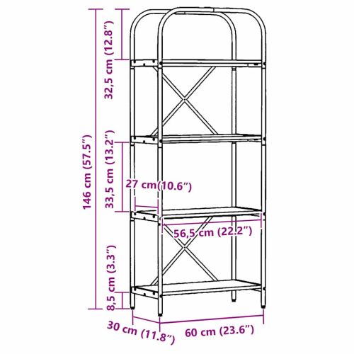 Рафт за книги Сив Сонома 60 x 30 x 146 см Инженерно дърво