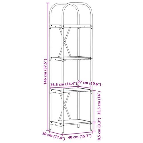 Рафт за книги Сив Сонома 40 x 30 x 146 см Инженерно дърво