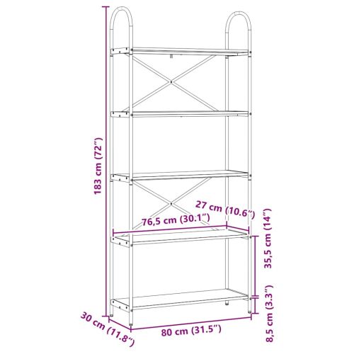 Рафт за книги Димян дъб 80 x 30 x 183 см Инженерно дърво