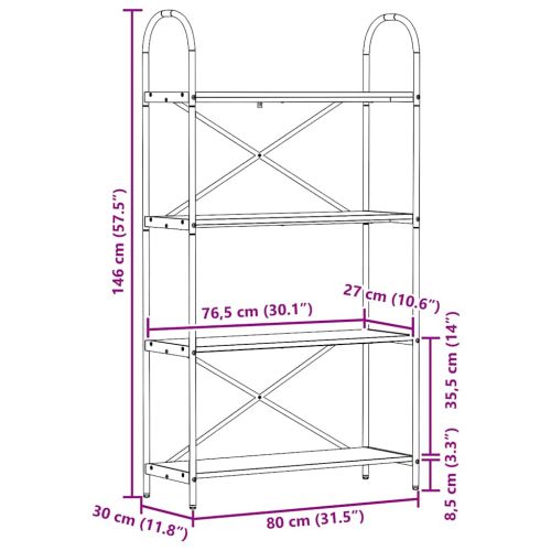 Рафт за книги Сонома дъб 80 x 30 x 146 см Инженерно дърво
