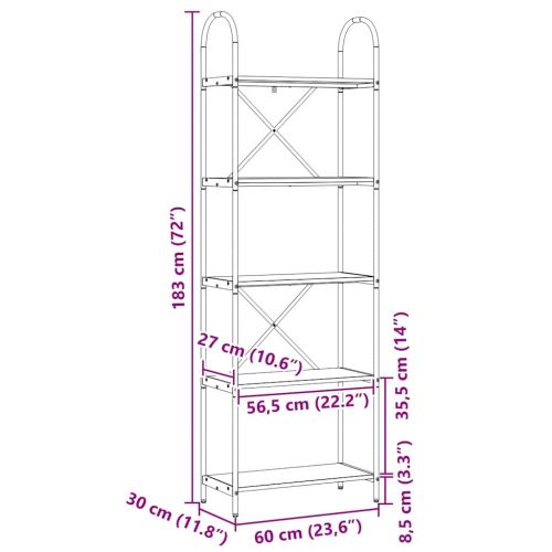 Рафт за книги Димян дъб 60 x 30 x 183 см Инженерно дърво