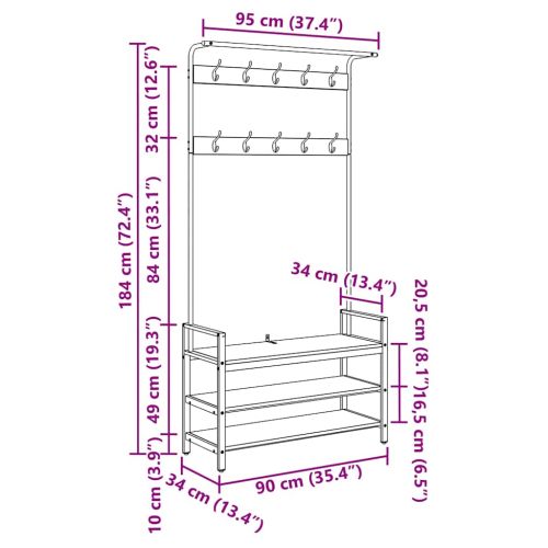 Закачалка за палта Сив Сонома 95 x 34 x 184 см Инженерно дърво