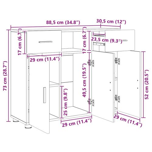 Дървен шкаф Сив Сонома 88,5 x 30,5 x 73 см Инженерно дърво