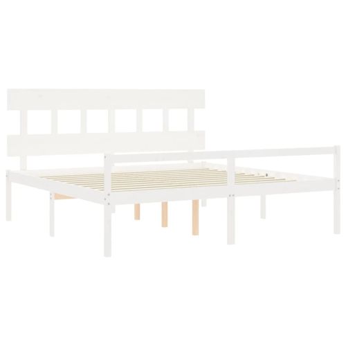 Легло за възрастни с табла, бяло, Super King Size, дърво масив