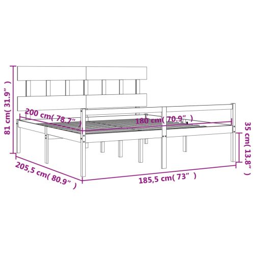Легло за възрастни с табла, бяло, Super King Size, дърво масив