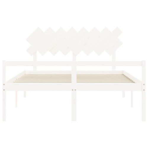 Легло за възрастни с табла, бяло, 160x200 см, масивно дърво