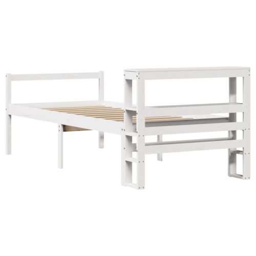 Легло за възрастни с табла, бял, 90x190 см, борово дърво масив