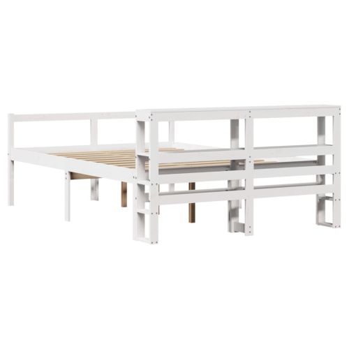 Легло за възрастни с табла, бял, 160x200 см, борово дърво масив