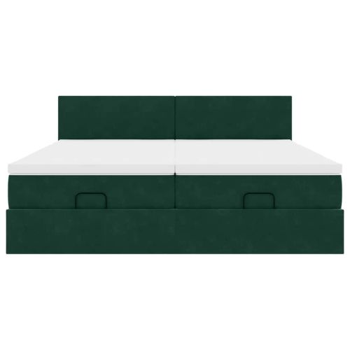 Османска легло с матраци, тъмнозелено, 200x200 см, кадифе