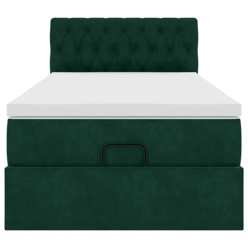 Османска легло с матрак и LED, тъмнозелено, 100x200 см, кадифе