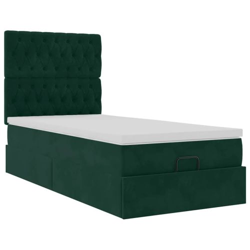Османска легло с матраци, тъмнозелено, 100x200 см, кадифе