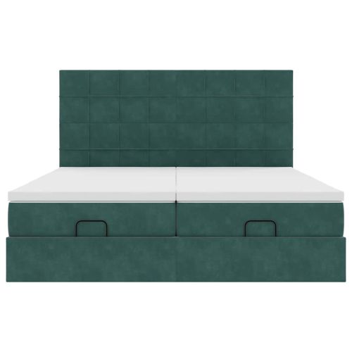 Османска легло с матраци и LED, тъмнозелено, 200x200 см, кадифе