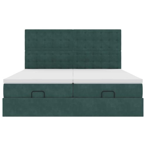 Османска легло с матраци и LED, тъмнозелено, 200x200 см, кадифе