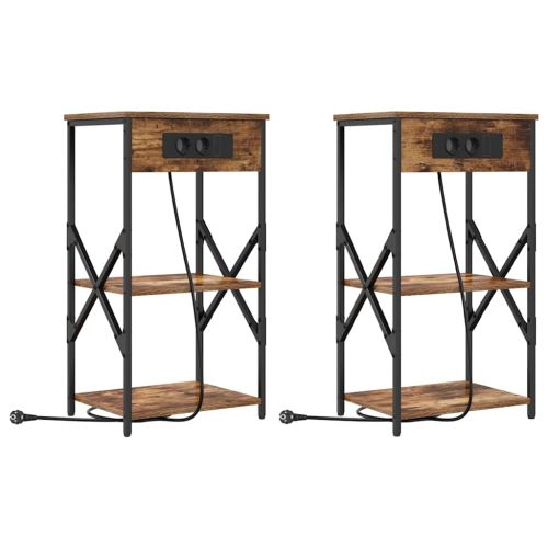 Нощен шкаф 2 pcs Димян дъб 41 x 31 x 76 см Инженерно дърво