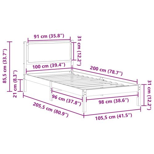 Рамка за легло Светлосиво 100 x 200 cm Солидно борово дърво