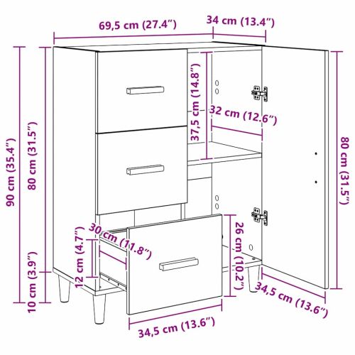 Служебен шкаф с чекмедже Дъб 34 x 69.5 x 90 см Инженерно дърво