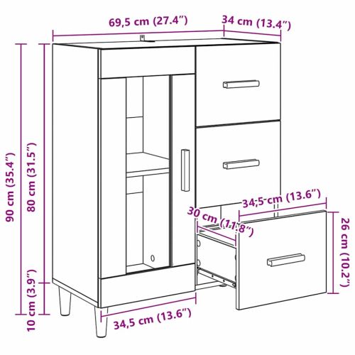 Служебен шкаф с чекмедже Дъб 69,5 x 34 x 90 см Инженерно дърво