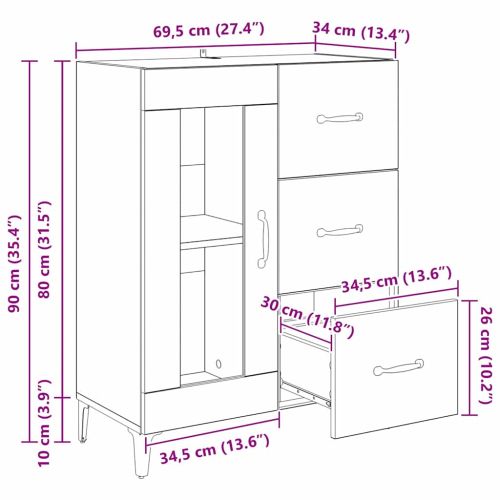 Служебен шкаф с чекмедже Дъб 69,5 x 34 x 90 см