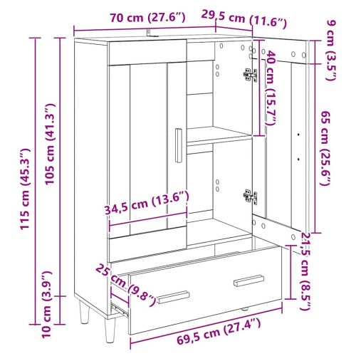 Висок шкаф Черния дъб 70 x 31 x 115 см Инженерно дърво